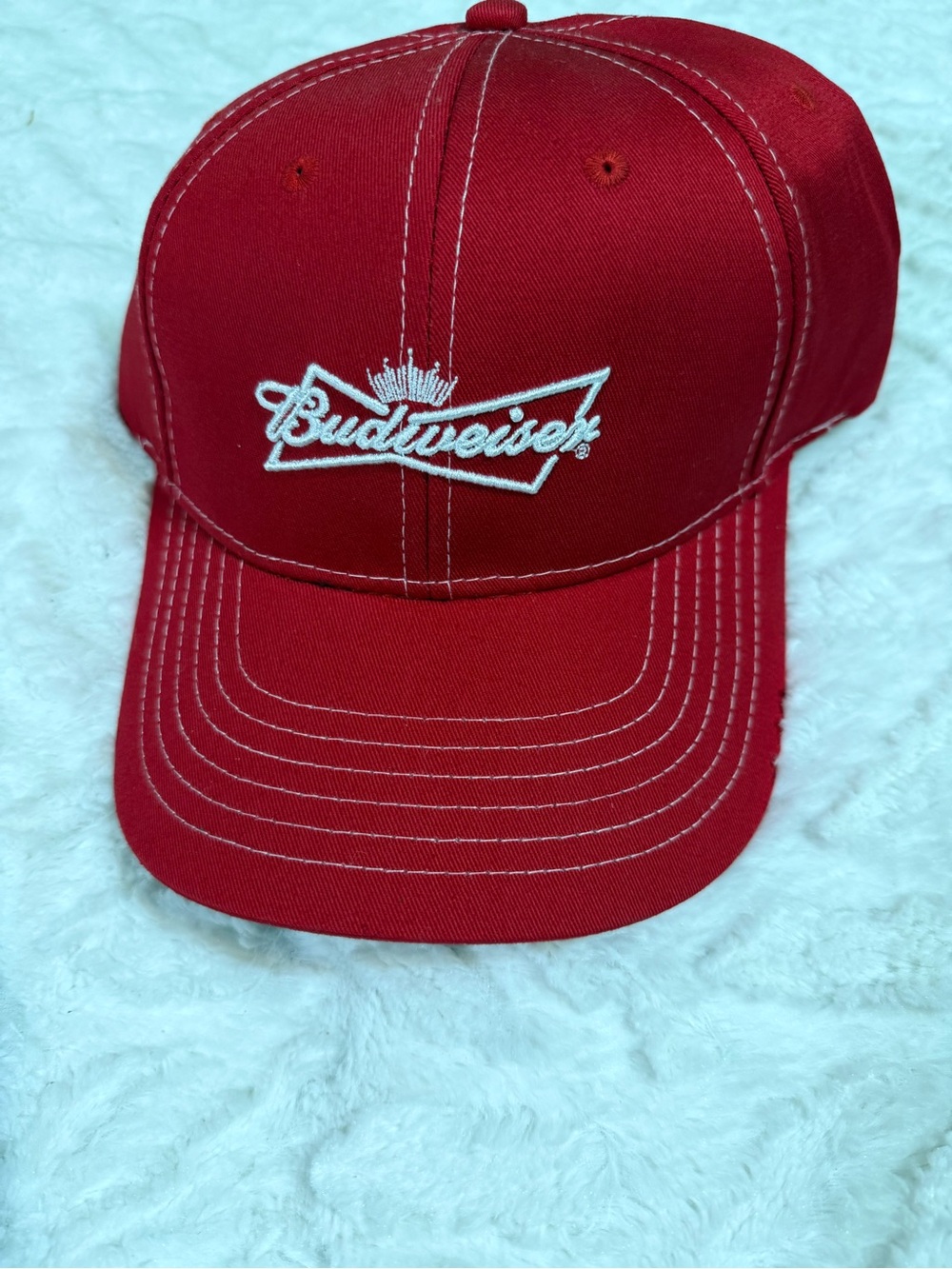 Budweiser Red Cap with White Embroidered Logo - Adjustable- NWOT